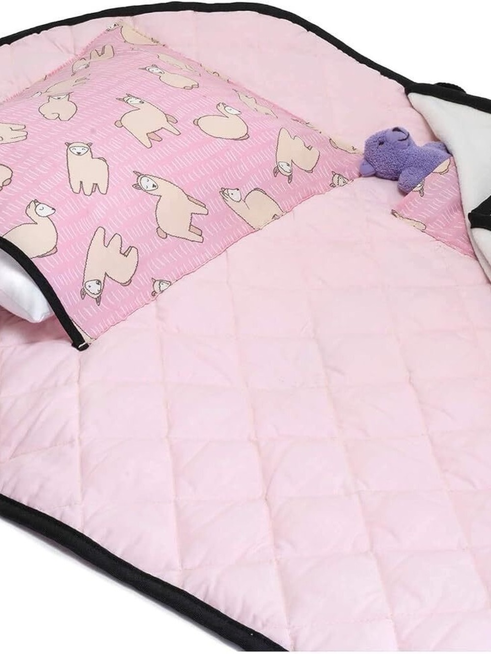 Pink Quilted Kids Sleeping Bag with Llama Print